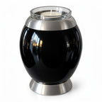 Zwarte kleine urn Tulip met glazen waxinelichthouder