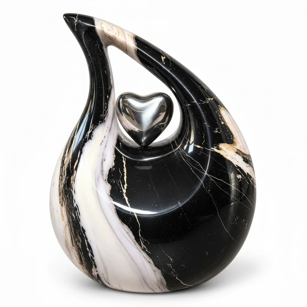 Urn Amora marmerlook met zilveren hart, 3,5 liter