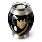 Kleine urn Tulip zwart met ingelegde tulp
