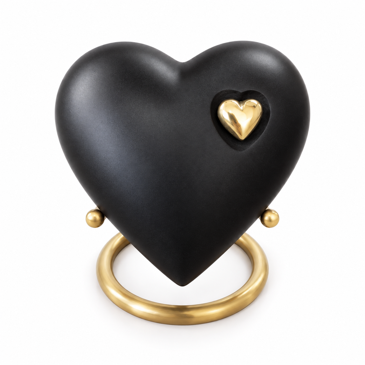 Mini-urn Onyx – zwart hartje met gouden hart – 110 ml-op-standaard