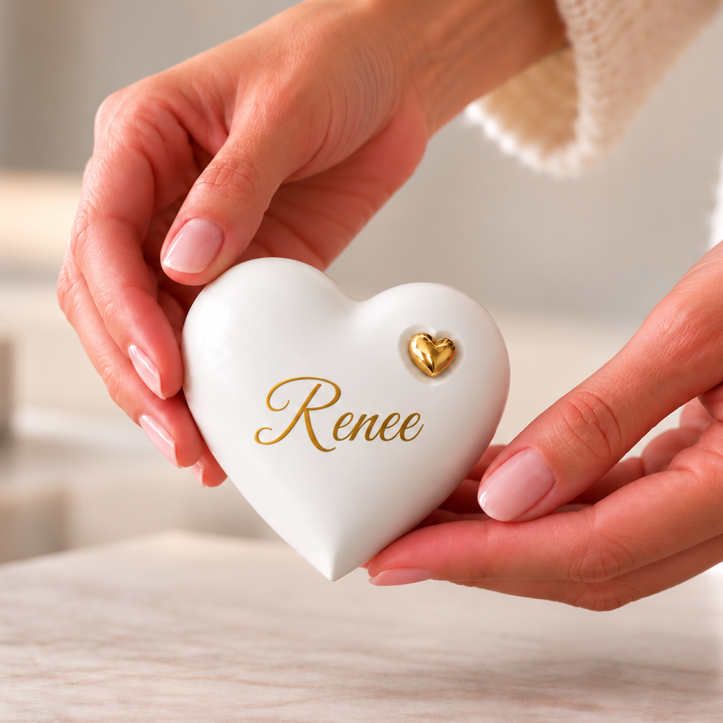 Mini-urn Perle – wit hartje met gouden hart – 110 ml