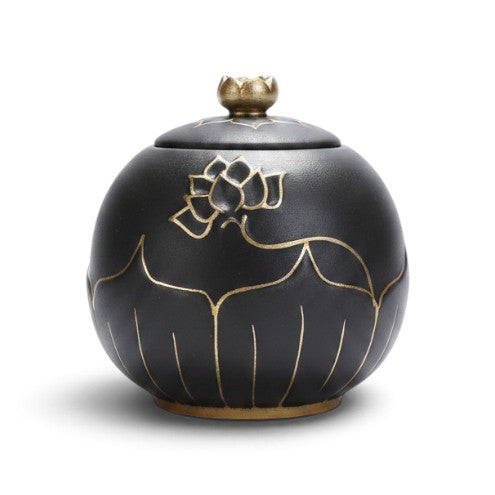 Mini-urn Padma zwart met gouden lotus, 200 ml