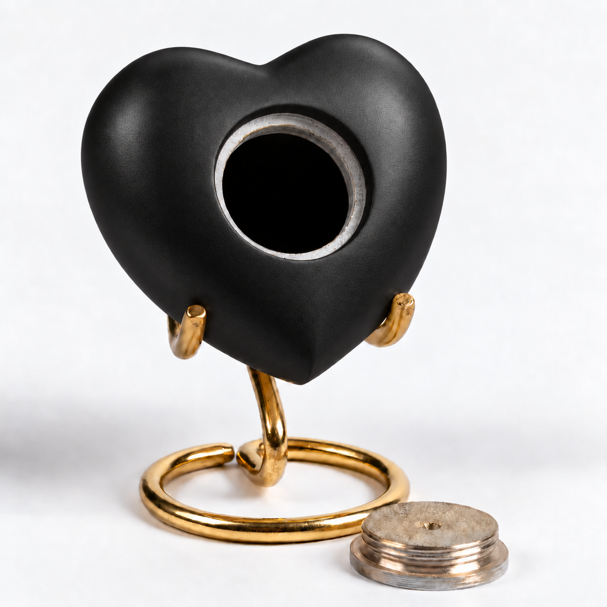 Mini-urn Onyx – zwart hartje met gouden hart – 110 ml-vulopening