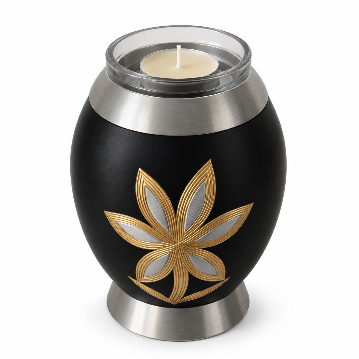 Kleine urn Lys met waxinelicht – zwart met lelie – 500 ml