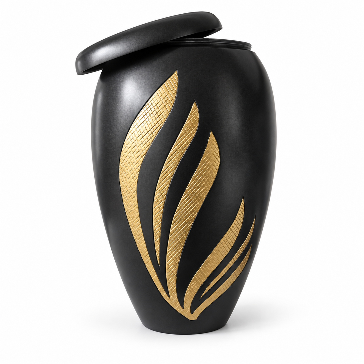 Urn Vesta voor volwassenen, mat zwart met gouden vlam