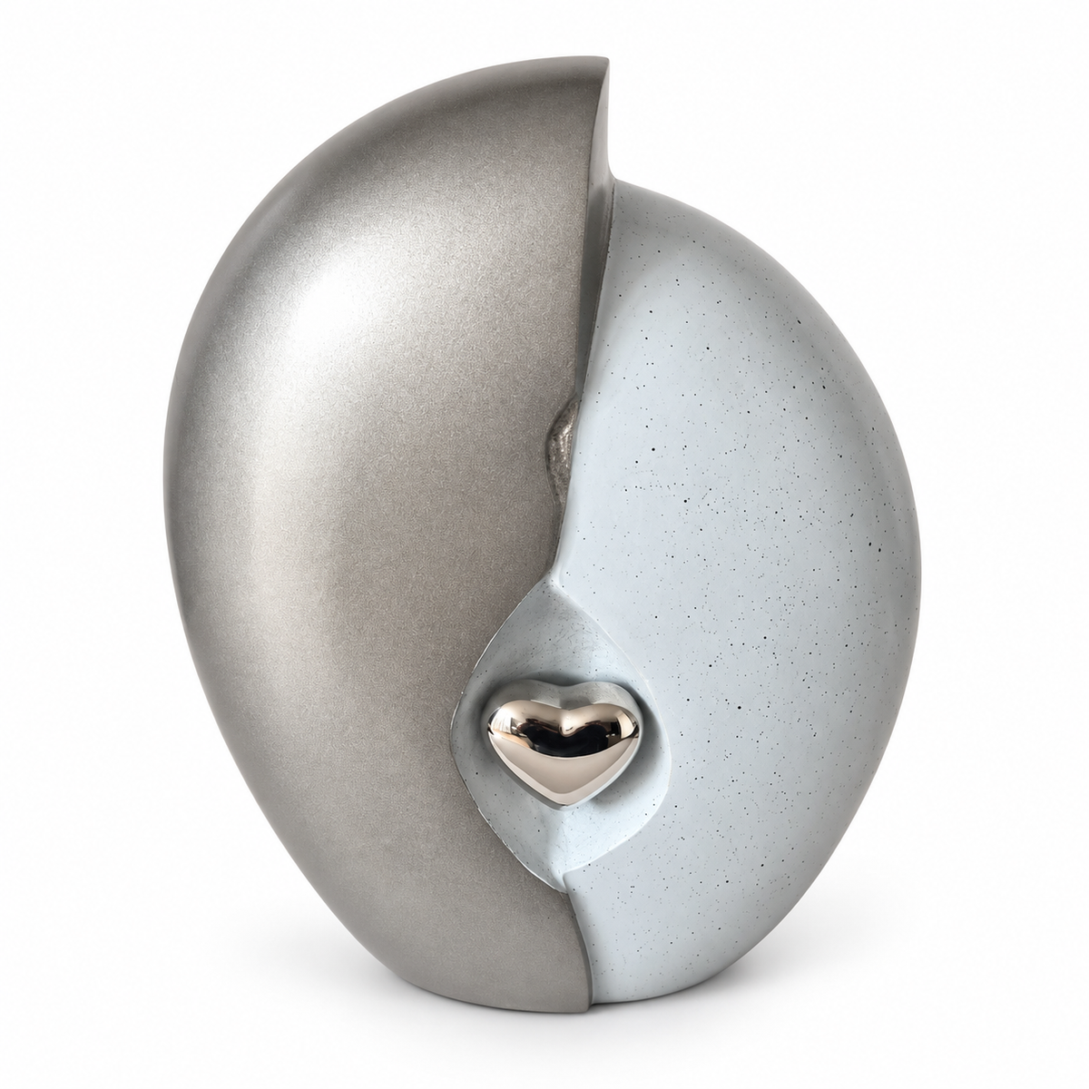 Handgemaakte urn Vida van aluminium, zilvergrijs en lichtgrijs