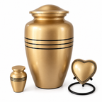 Urnenset Trésor goud met zwarte ringen: grote urn, mini-urn en hartje