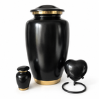 Urnenset Noir zwart met goud: grote urn, mini-urn en hartje